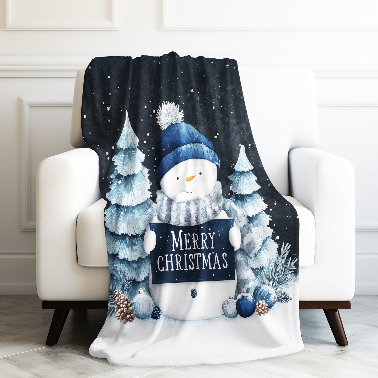 Snowman Merry Christmas Velveteen Plush Blanket 3 Sizes