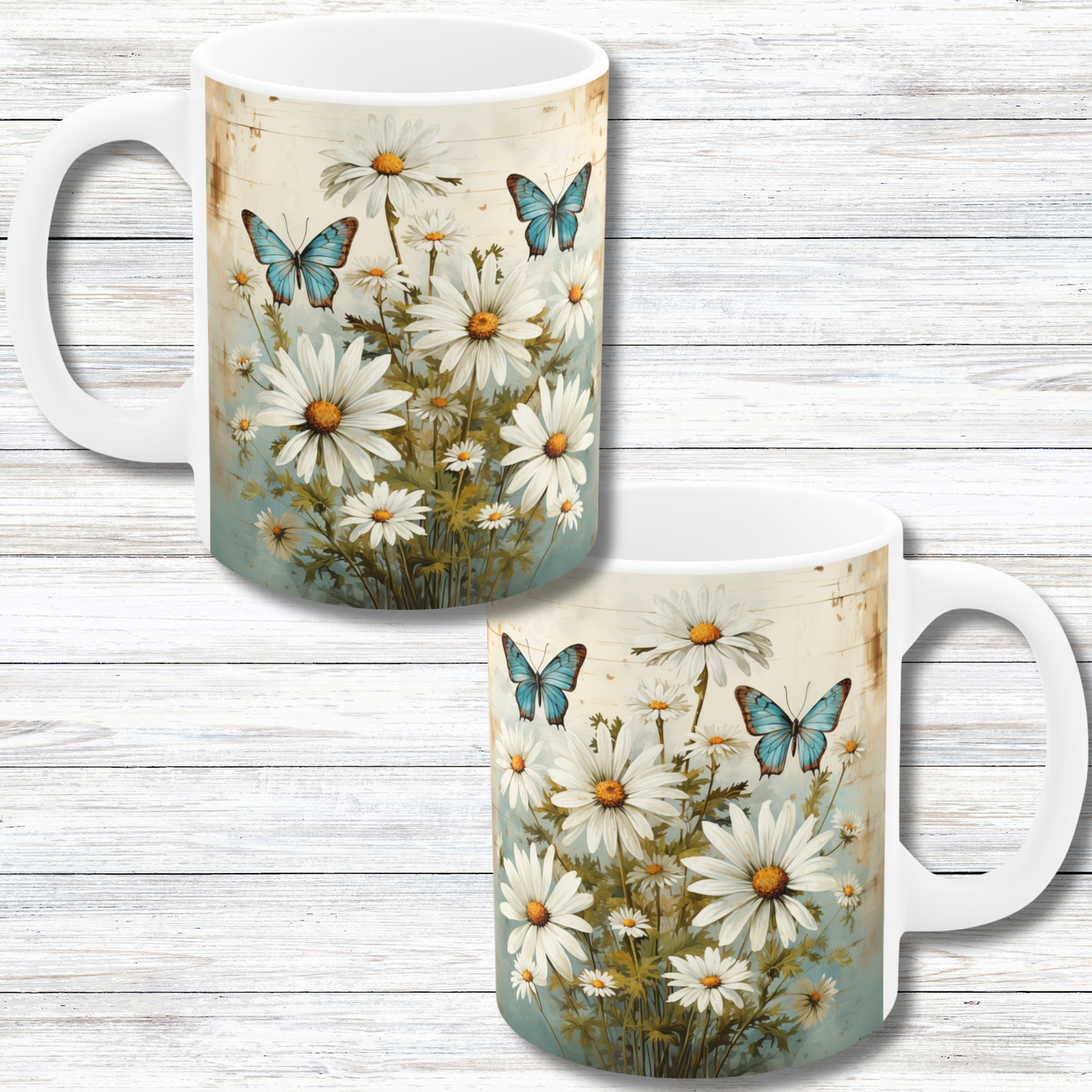 Rustic Farmhouse Daisy and Butterfly Design  - 11 oz Coffee