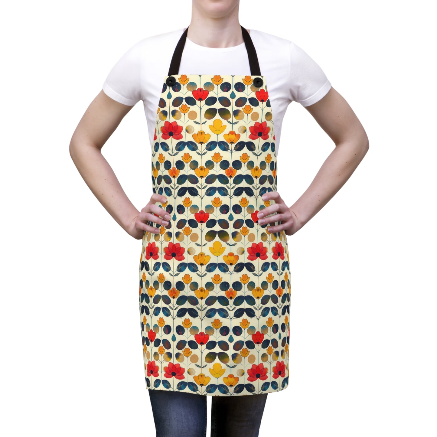 Whimsical Yellow, Red, and Blue Flower Design Kitchen Chef Apron