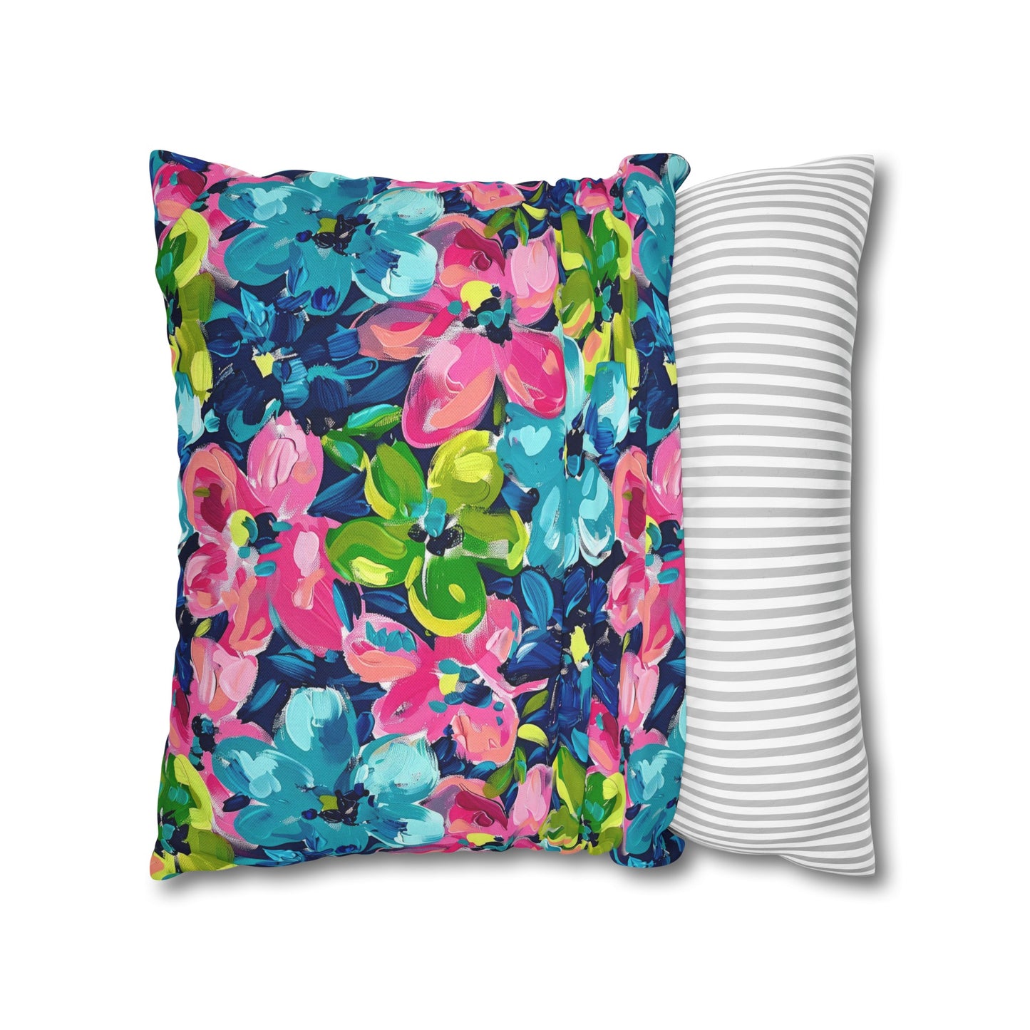 Dusk Blossoms: Moody Pink, Blue, and Yellow Watercolor Flowers Spun Polyester Square Pillowcase 4 Sizes