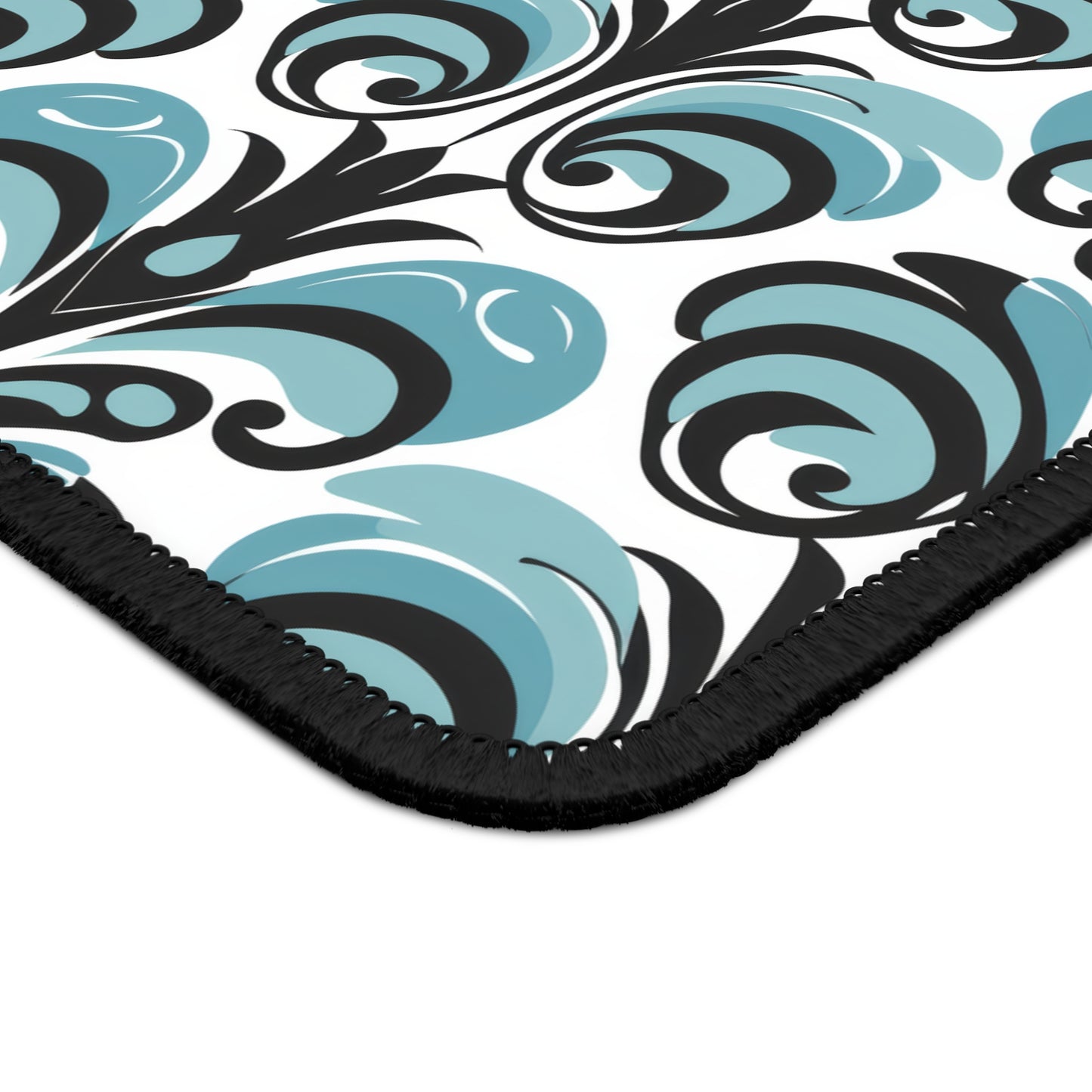 Vintage Blue & Black Swirl Pattern Gaming Mouse Pad with Finished Edges