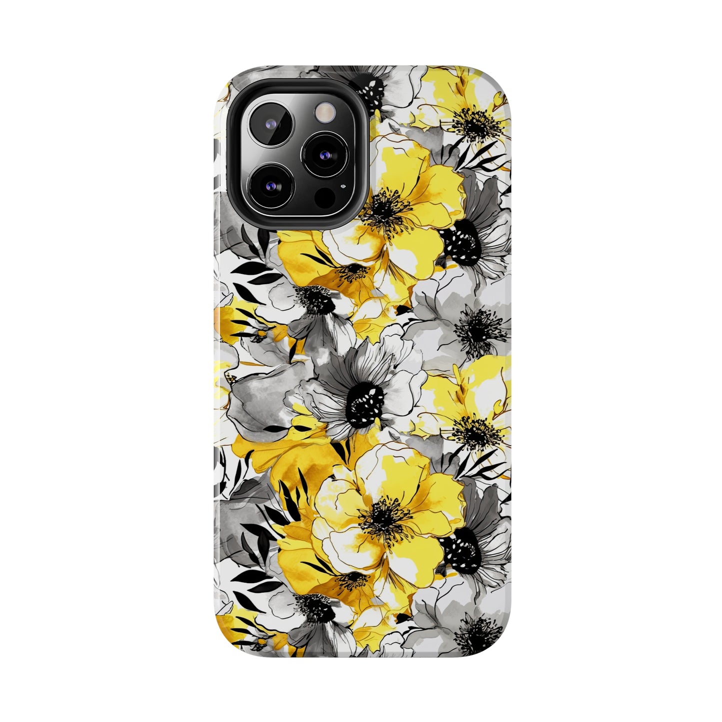 Soothing Radiance: Large Yellow and Grey Watercolor Flower Design Iphone Tough Phone Case
