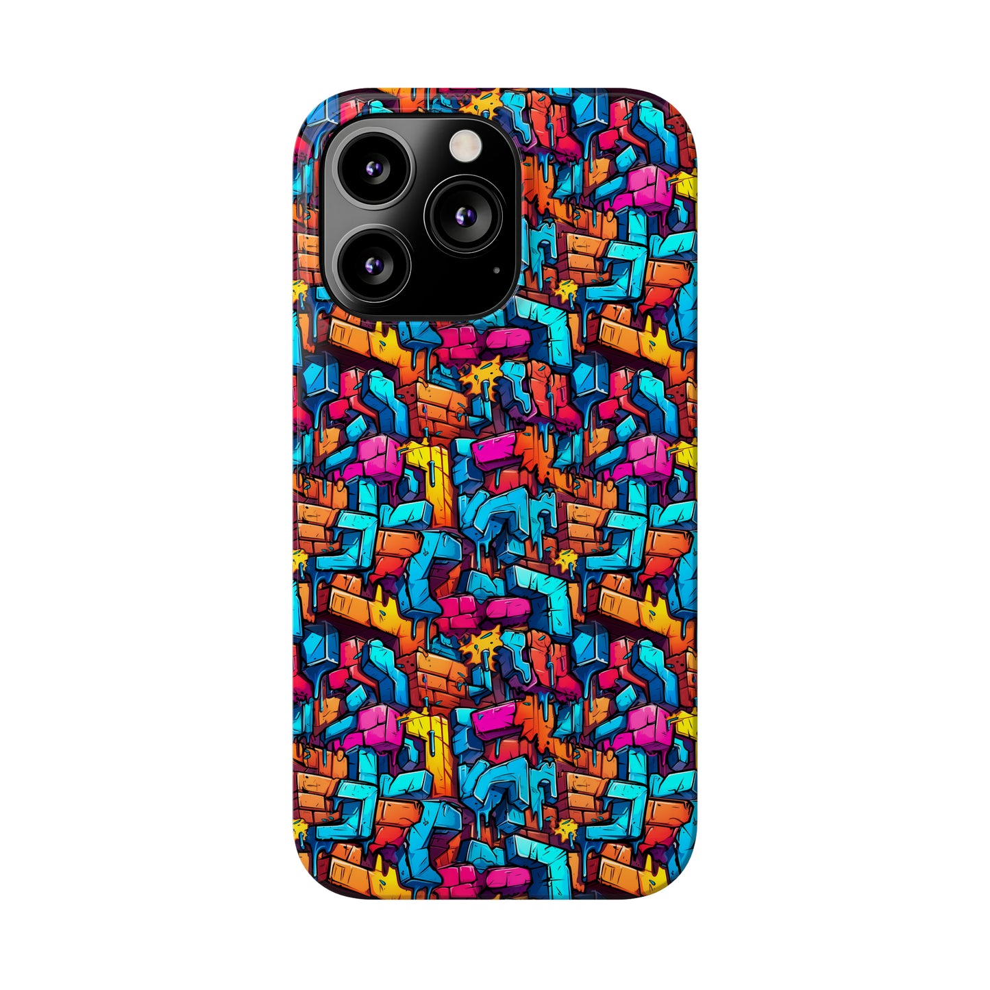 3D Rainbow Colored Graphic Blocks Design Iphone 15-12 Slim Phone Case