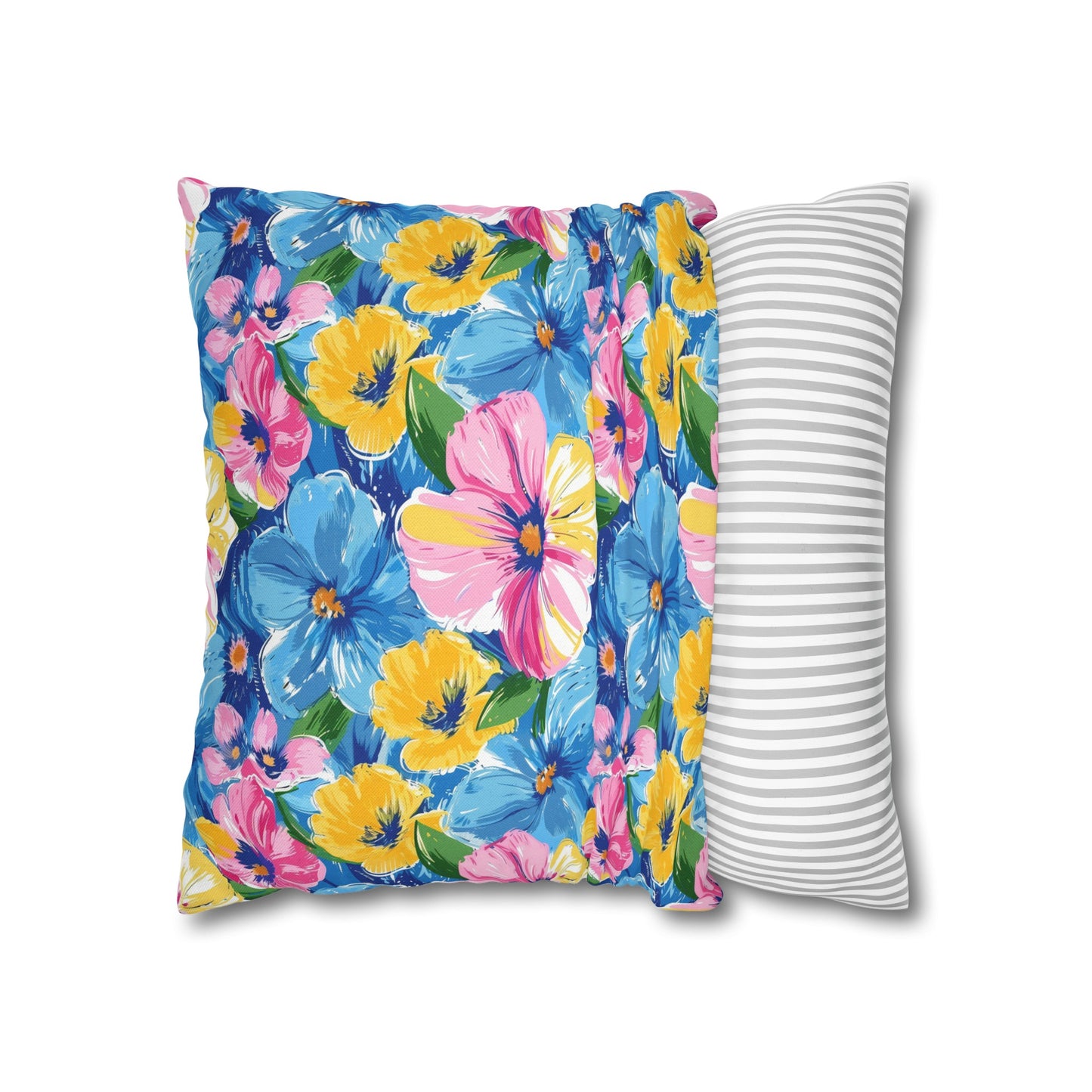 Sunny Serenade: Large Blooms of Yellow, Blue, and Gold in Watercolor Spun Polyester Square Pillowcase 4 Sizes