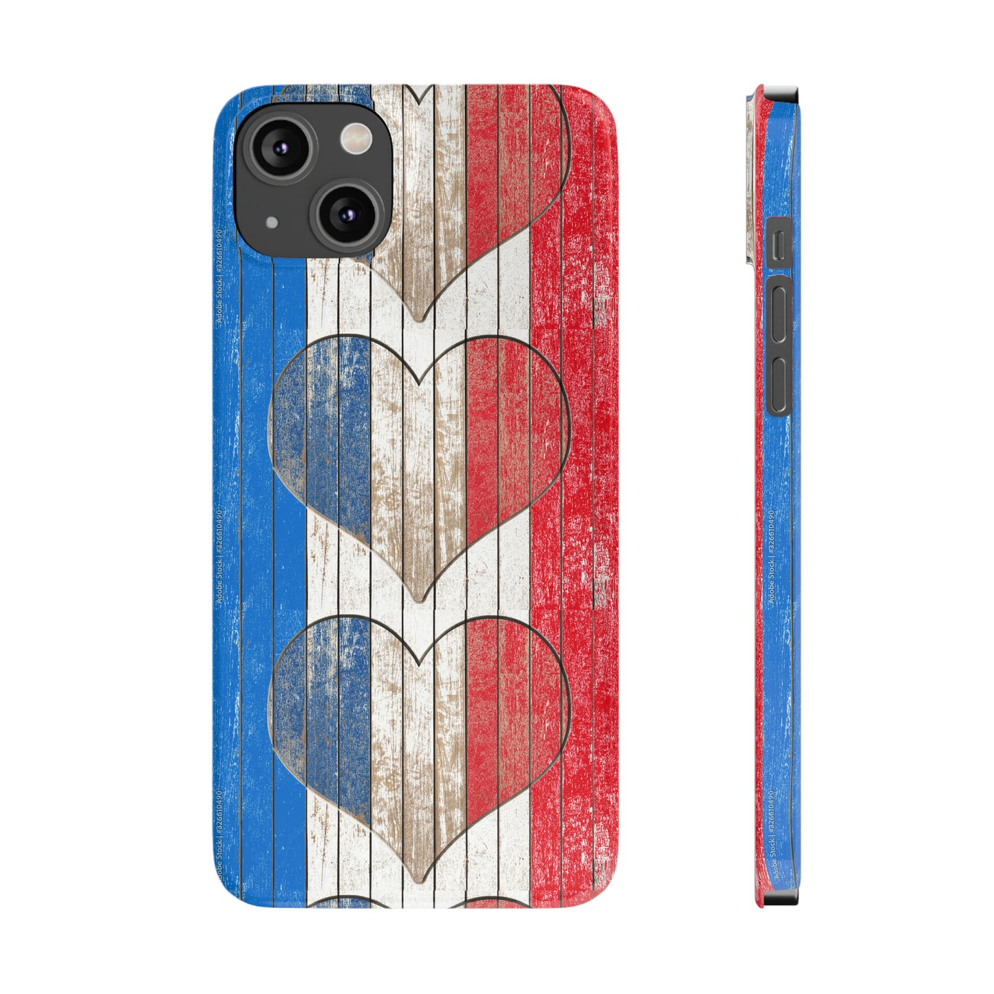 Painted Heart in Red White Blue Wood Wall Iphone 15-12 Slim Phone Case