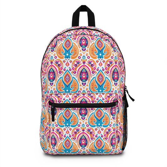 Bohemian Rhapsody Exquisite & Colorful Boho Pattern of Bold Hues of Blue, Pink, and Orange Lightweight Stylish Durable Backpack (Made in USA)