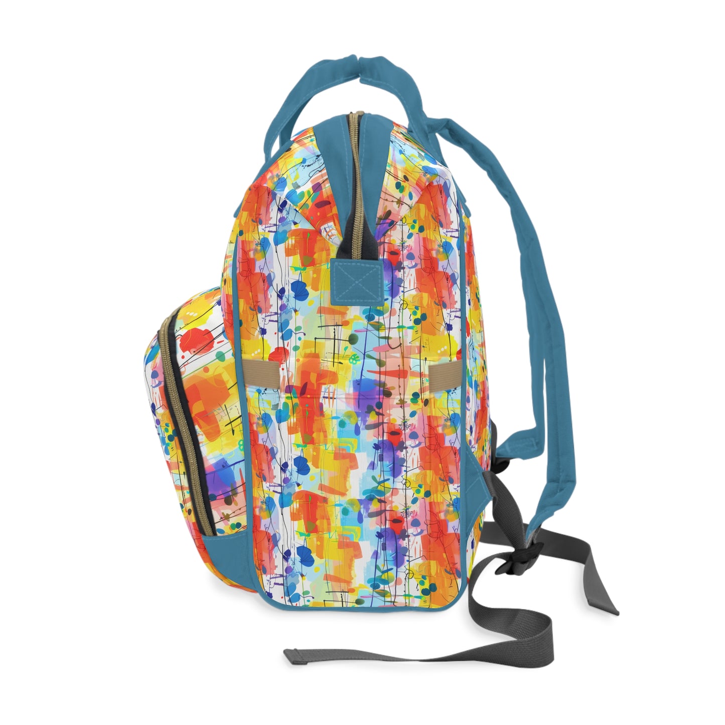 Colorful Chaos Abstract Expressionist Art with Layered Paint Stains in Vibrant Hues of Yellow, Orange, and Blue Multifunctional Diaper Backpack