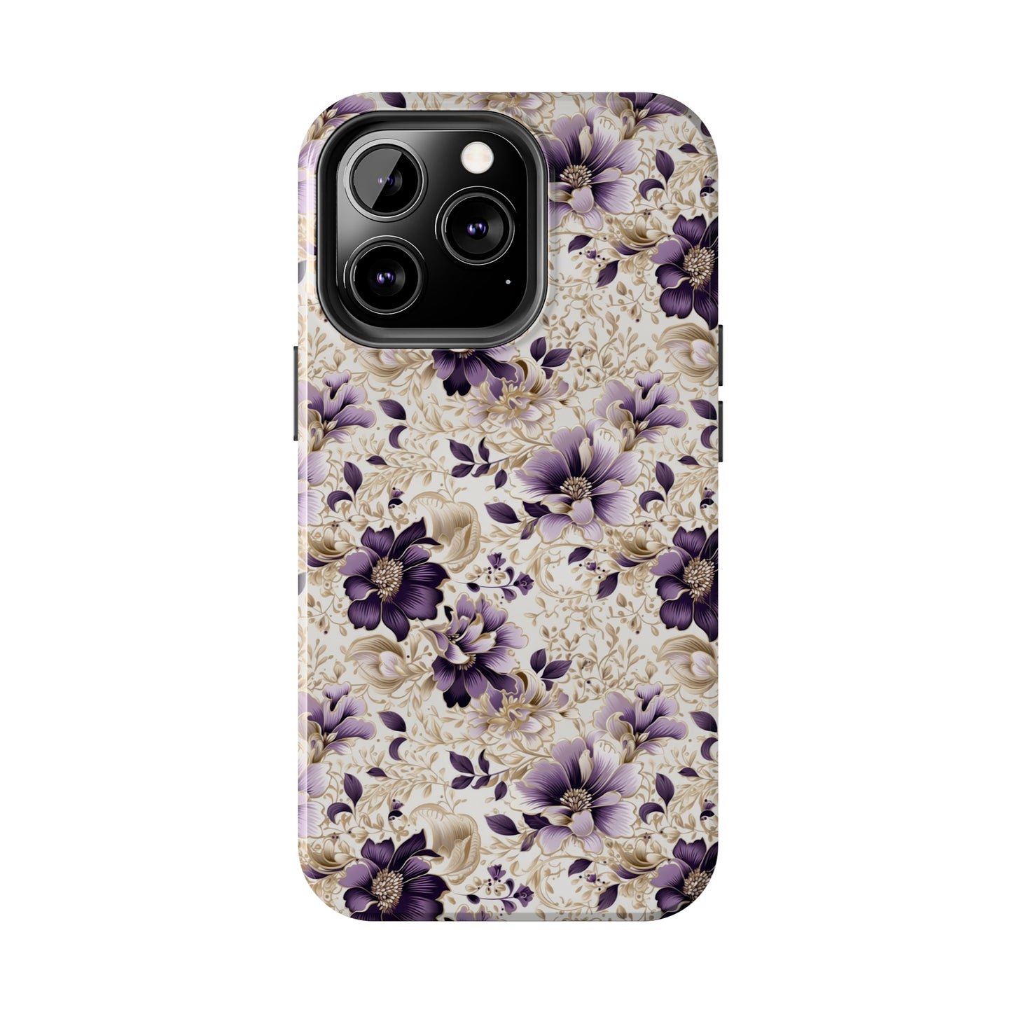 Purple Majesty: Watercolor Floral Design with Gold Foliage Accents Iphone Tough Phone Case