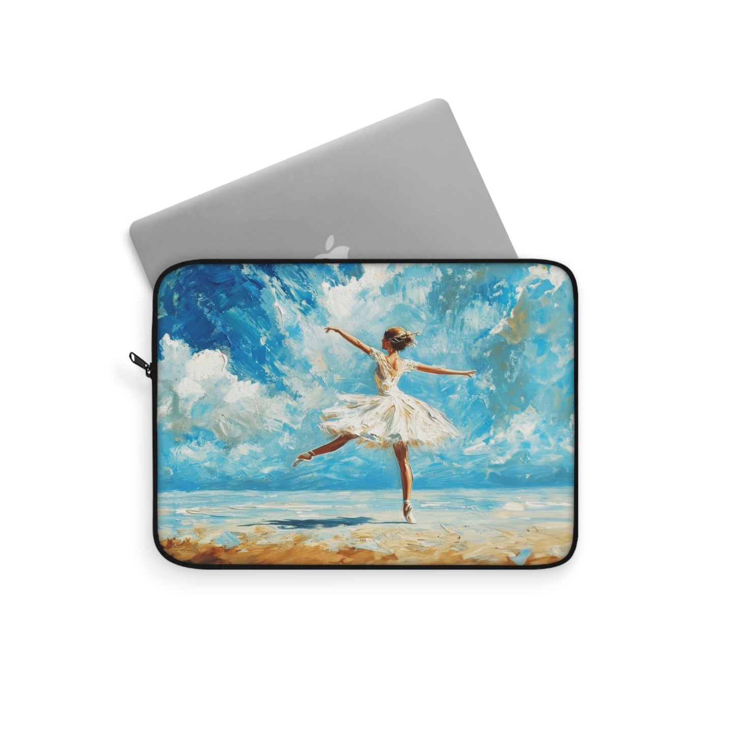 Coastal Elegance: Ballerina Dancing in White Amidst Beach Sunlight Laptop or Ipad Protective Sleeve 3 Sizes Available