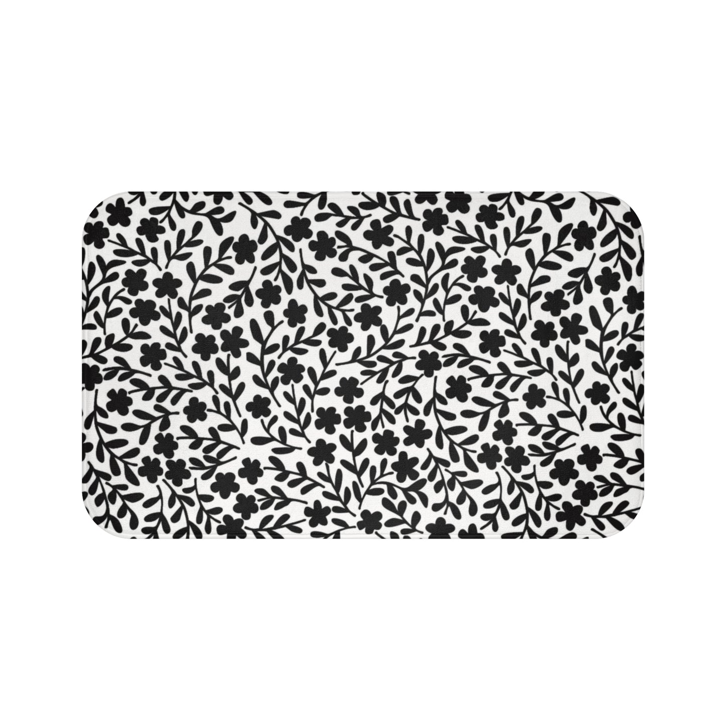 Delicate Simplicity: Tiny Black and White Floral Design Pattern  - Bathroom Non-Slip Mat 2 Sizes