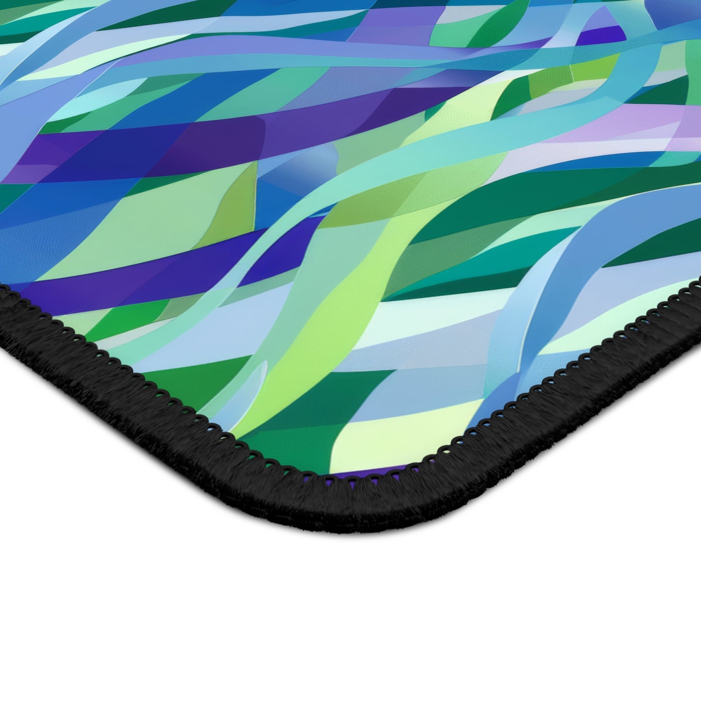 Vibrant Purple Blue and Green Ribbons Gaming Mouse Pad with Finished Edges