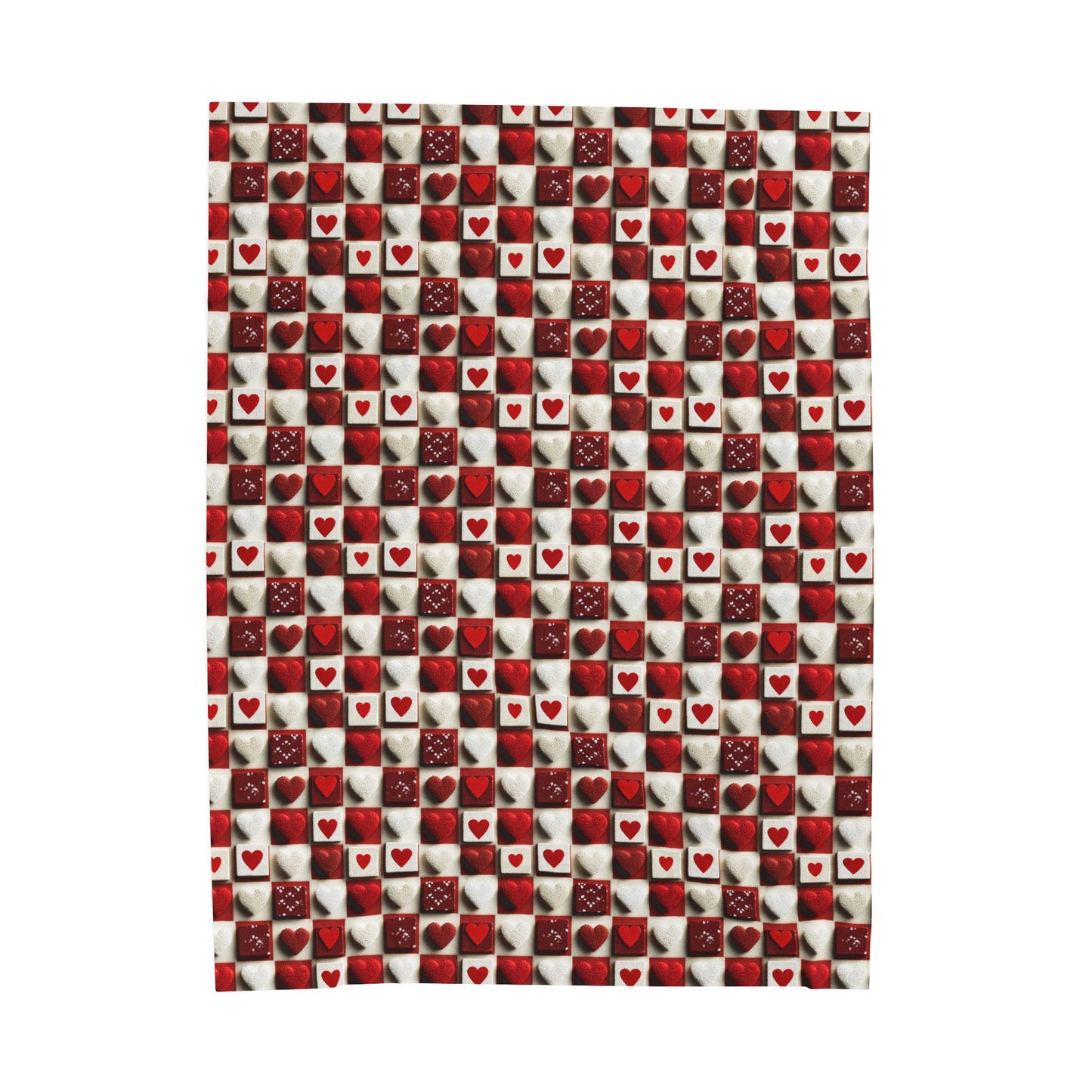 Checkered Hearts Valentines Print Velveteen Plush Blanket 3 Sizes