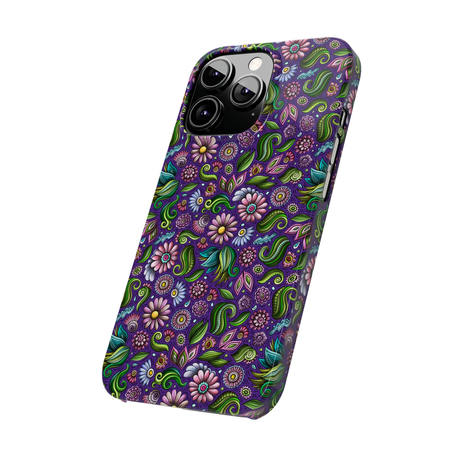 Purple & Pink Daisy Floral Print Purple Background Iphone 15-12 Slim Phone Case