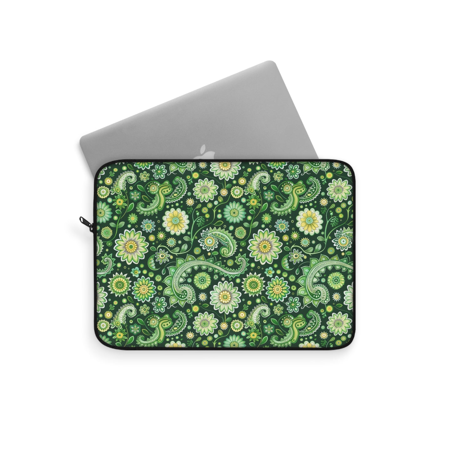 Emerald Oasis in Lush Paisley and Floral Mandala in Soothing Green Tones Laptop or Ipad Protective Sleeve 3 Sizes Available