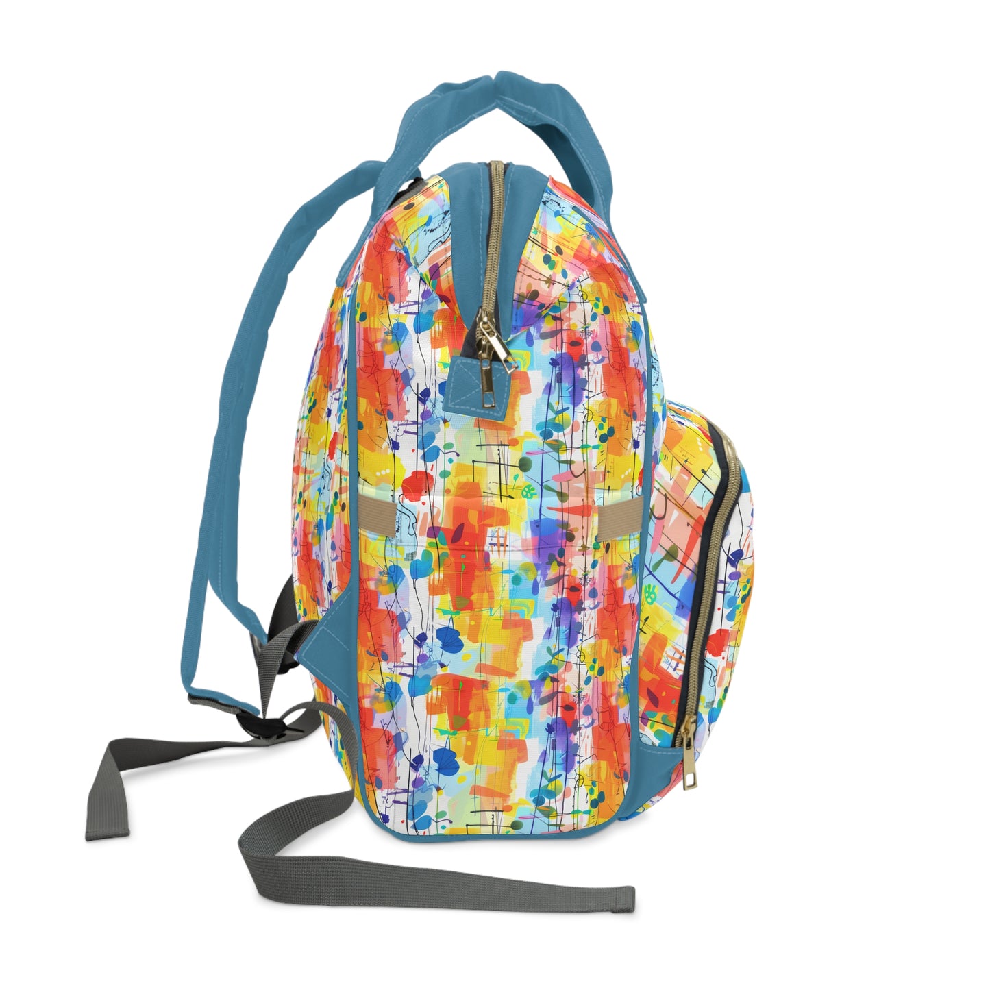 Colorful Chaos Abstract Expressionist Art with Layered Paint Stains in Vibrant Hues of Yellow, Orange, and Blue Multifunctional Diaper Backpack