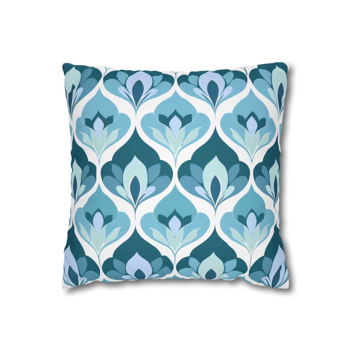 Serene Leaf Motifs Cascading in Cool Hues of Oceanic Blues Spun Polyester Square Pillowcase 4 Sizes