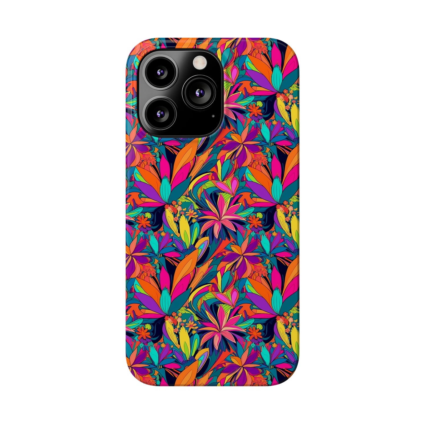 Tropical Neon Flowers Iphone 15-12 Slim Phone Case