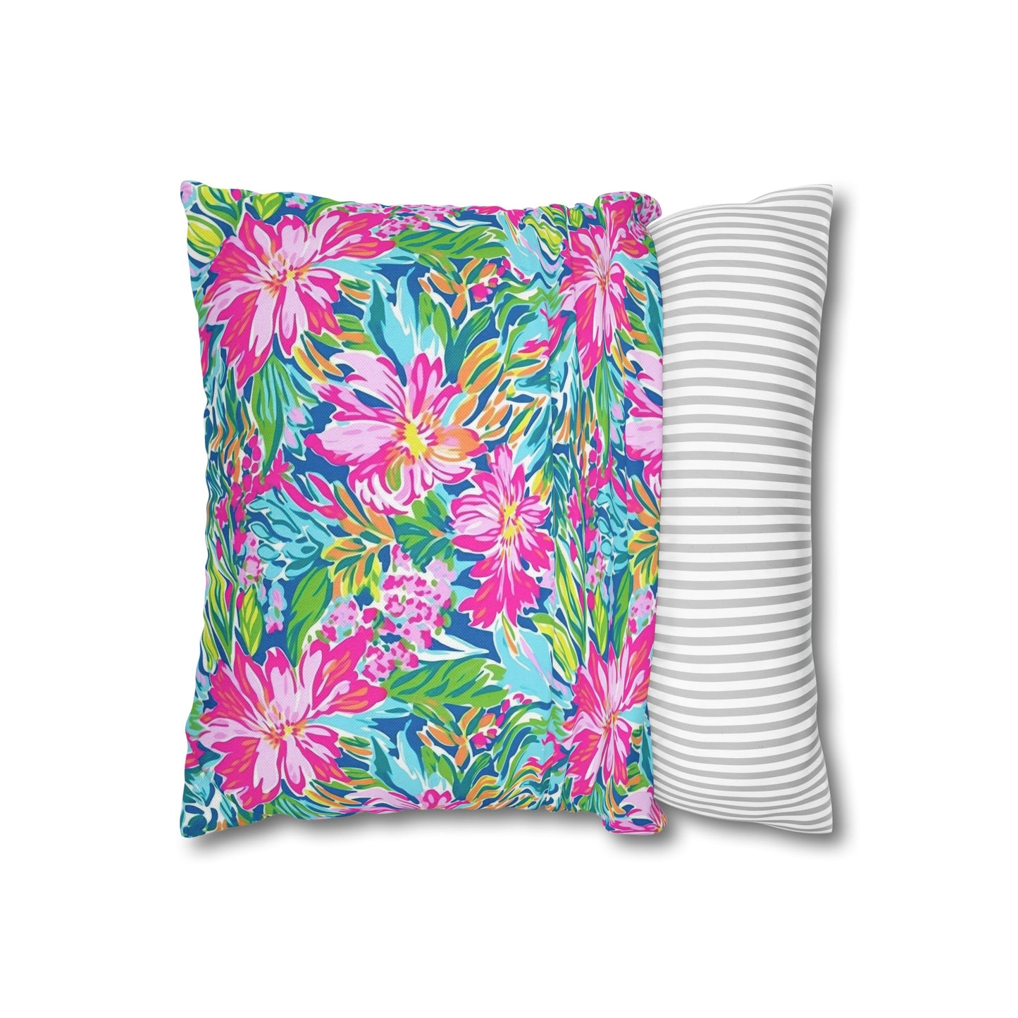 Sunlit Symphony: Large Blooms of Pink, Blue, and Green in Watercolor Spun Polyester Square Pillowcase 4 Sizes