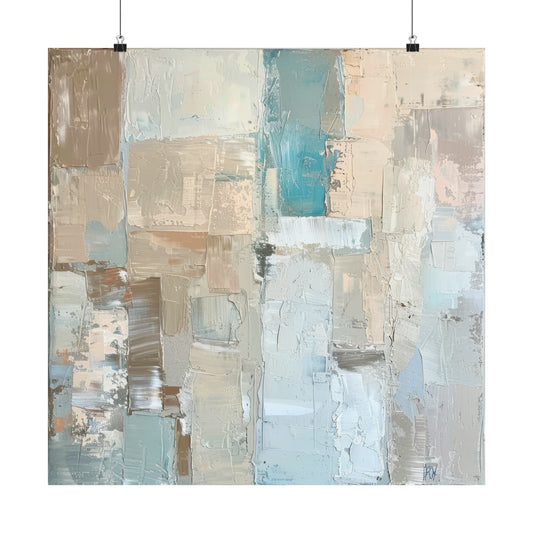 Bold Contrasts Abstract Grey Teal and Tan Color Blocking with Bold, Heavy Strokes Print on Matte Poster - 11 Sizes