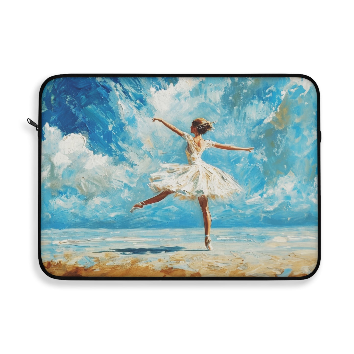 Coastal Elegance: Ballerina Dancing in White Amidst Beach Sunlight Laptop or Ipad Protective Sleeve 3 Sizes Available