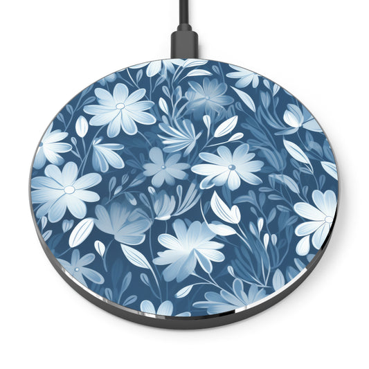 Gentle Elegance: Soft Muted Blue Flower Design Wireless Cell Phone 10W Charger