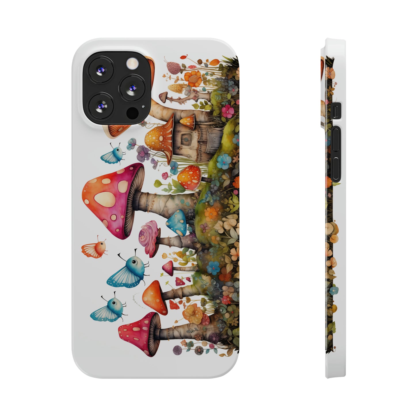 Enchanting Mushroom Cottage Adorned with Butterflies and Toadstools Iphone 15-12 Slim Phone Case