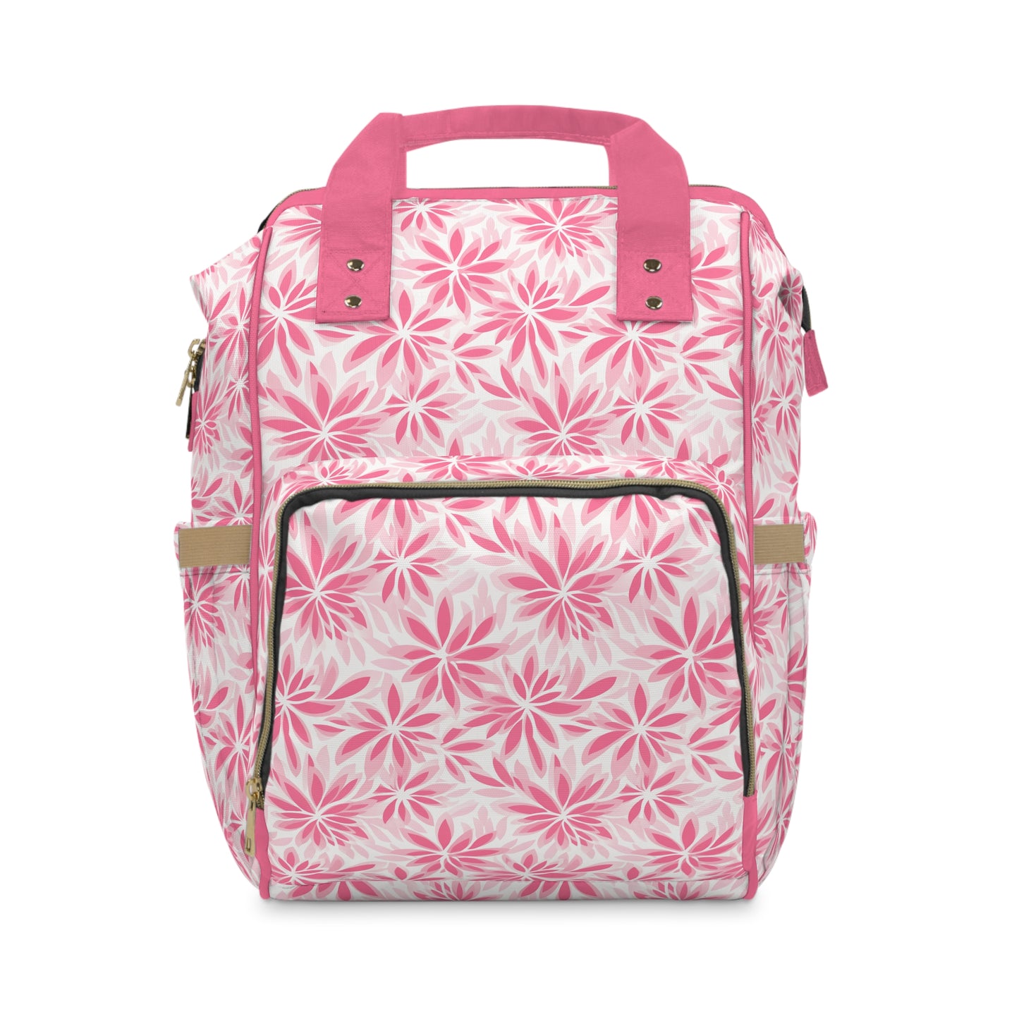 Blush Blooms Soft Pink Floral Pattern Multifunctional Diaper Backpack