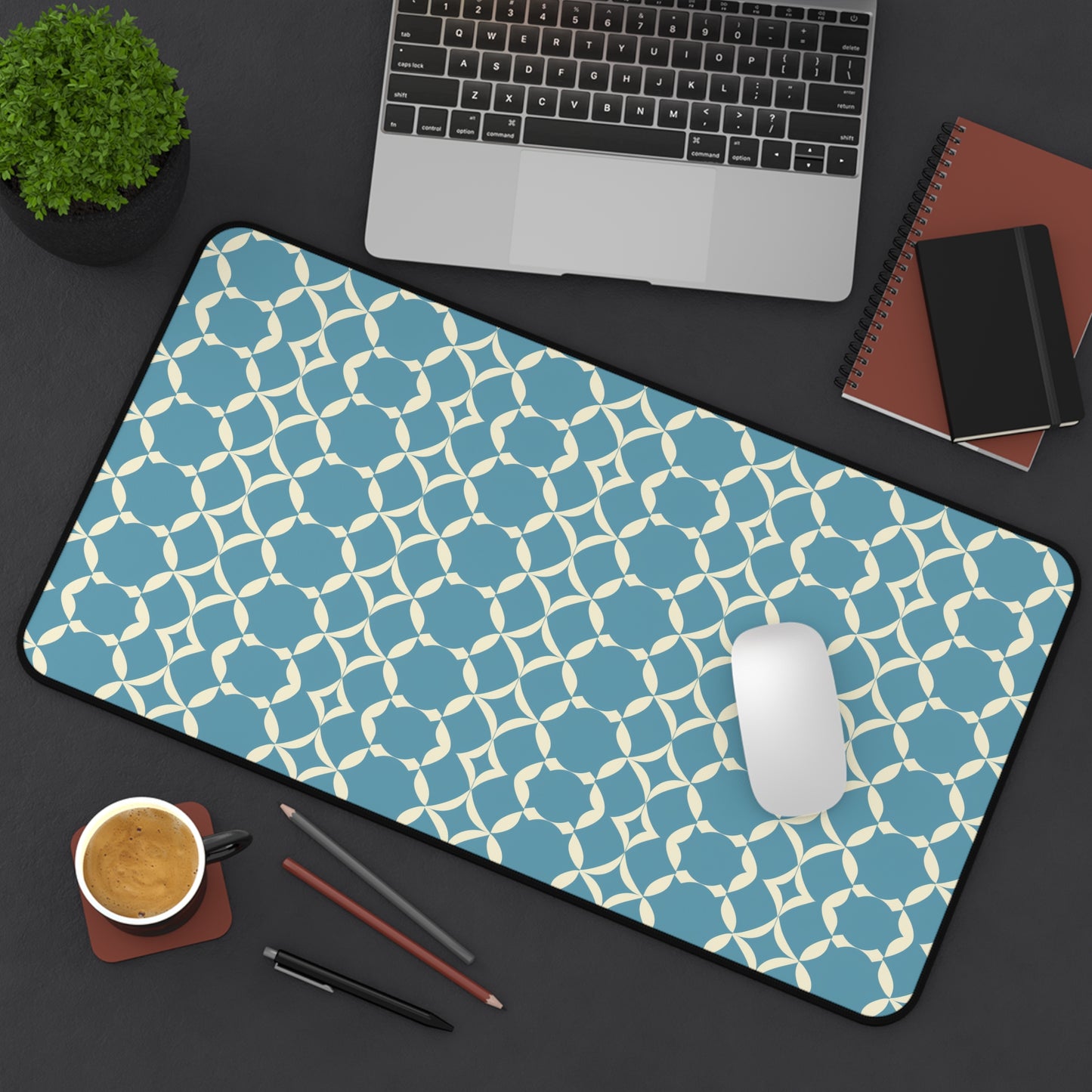 Modern Chic Aqua and Cream Geometric Pattern Extended Gaming Mouse Pad  Desk Mat  - 3 Sizes