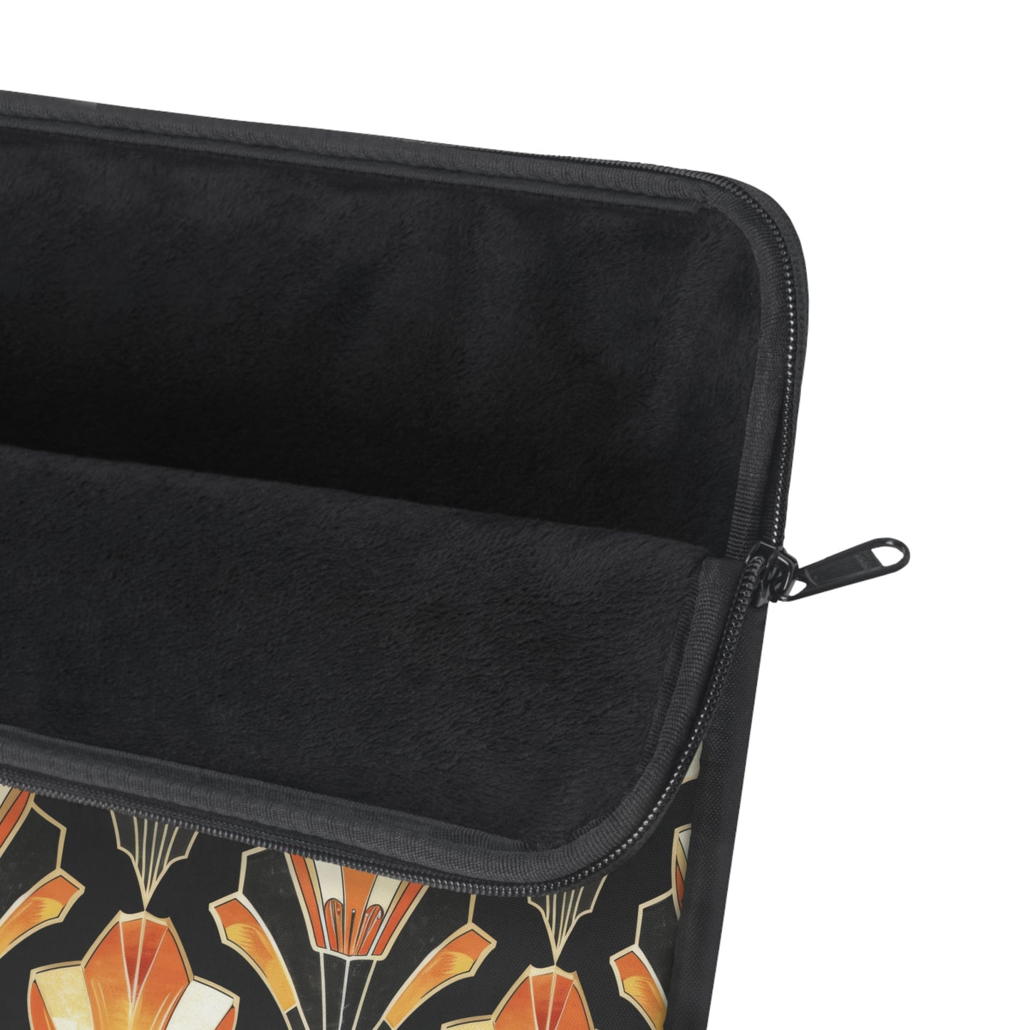 Art Deco Inspired Streamlined Geometric Florals in Orange and Black Laptop or Ipad Protective Sleeve 3 Sizes Available