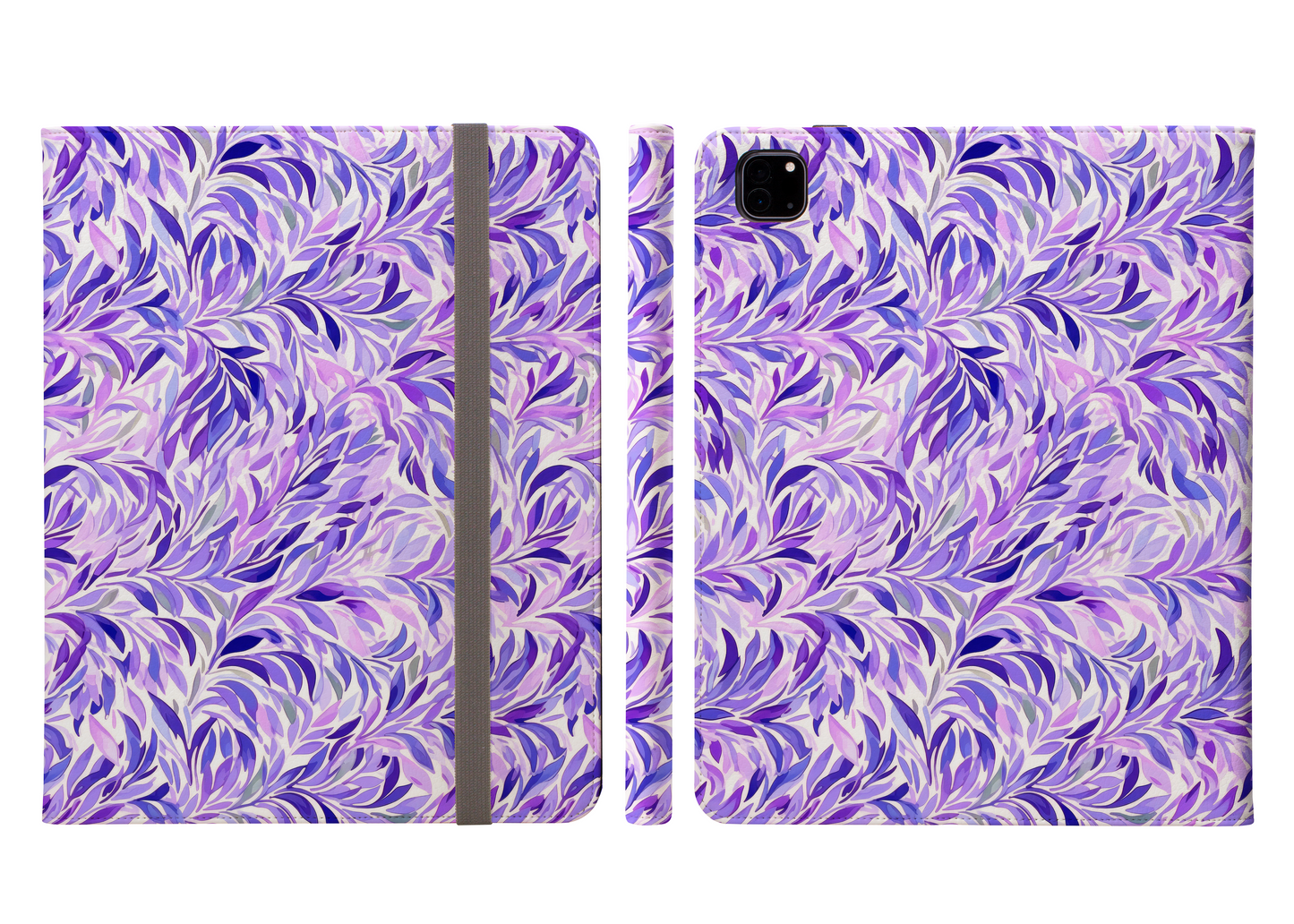 Regal Tropics Purple Watercolor Leaves Ipad Pro 11 & Pro 12.9 Protective Case and Pencil Holder