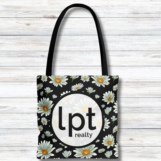 LPT Realty Logo on Watercolor Daisies Design - Canvas Tote 3 Sizes