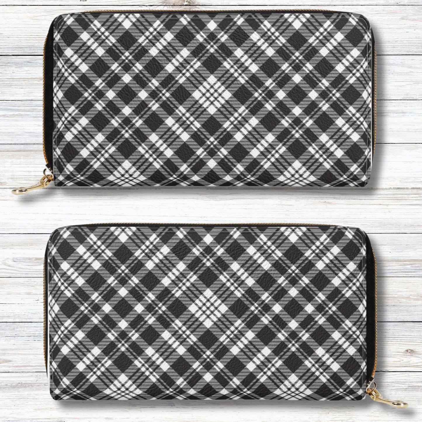 Chic Contrasting Black & Grey Argyle Plaid Pattern  Leather Wallet (PU)