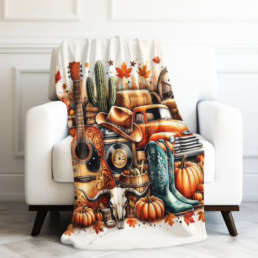 Western Music Rustic Country Fall Print Velveteen Plush Blanket 3 Sizes