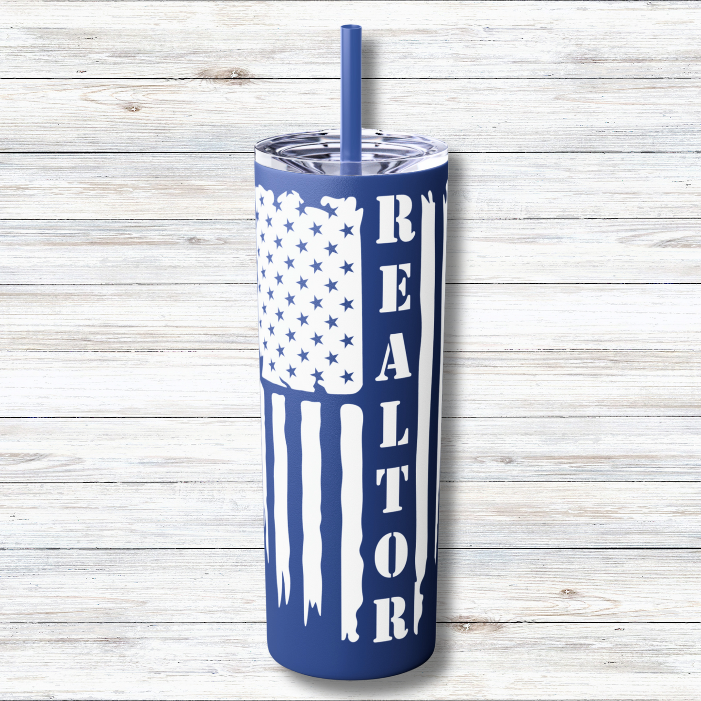 American Flag with Realtor - White 20oz Skinny Tumbler with Straw