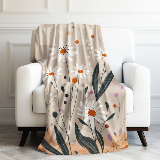 Autumn Meadows: Earth Tone Daisies in Bloom Velveteen Plush Blanket 3 Sizes