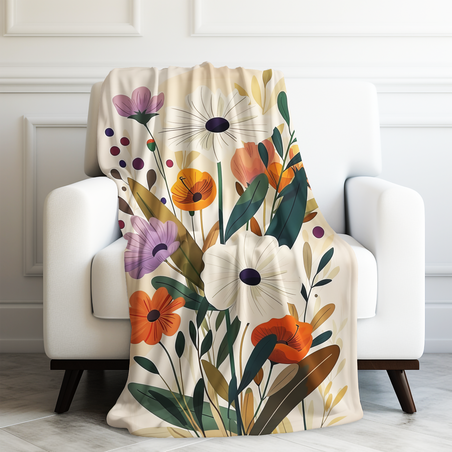 Rustic Boho Elegance: Earth Tone Floral Blooms Velveteen Plush Blanket 3 Sizes