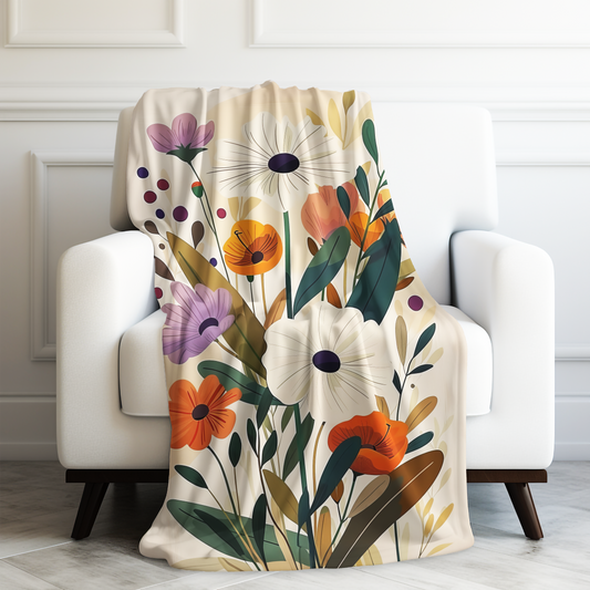 Rustic Boho Elegance: Earth Tone Floral Blooms Velveteen Plush Blanket 3 Sizes