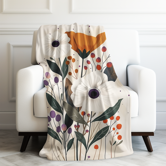 Natural Elegance: Earth Tone Flowers in Warm Hues Velveteen Plush Blanket 3 Sizes