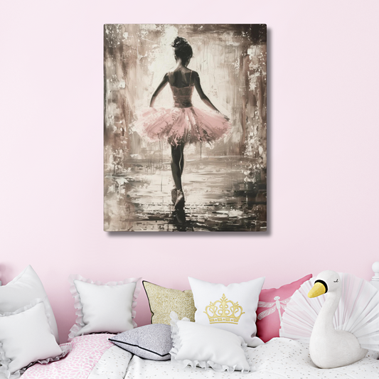 Nostalgic Young Girl Ballerina in Pink Ballerina Print on Canvas Gallery - 9 Sizes