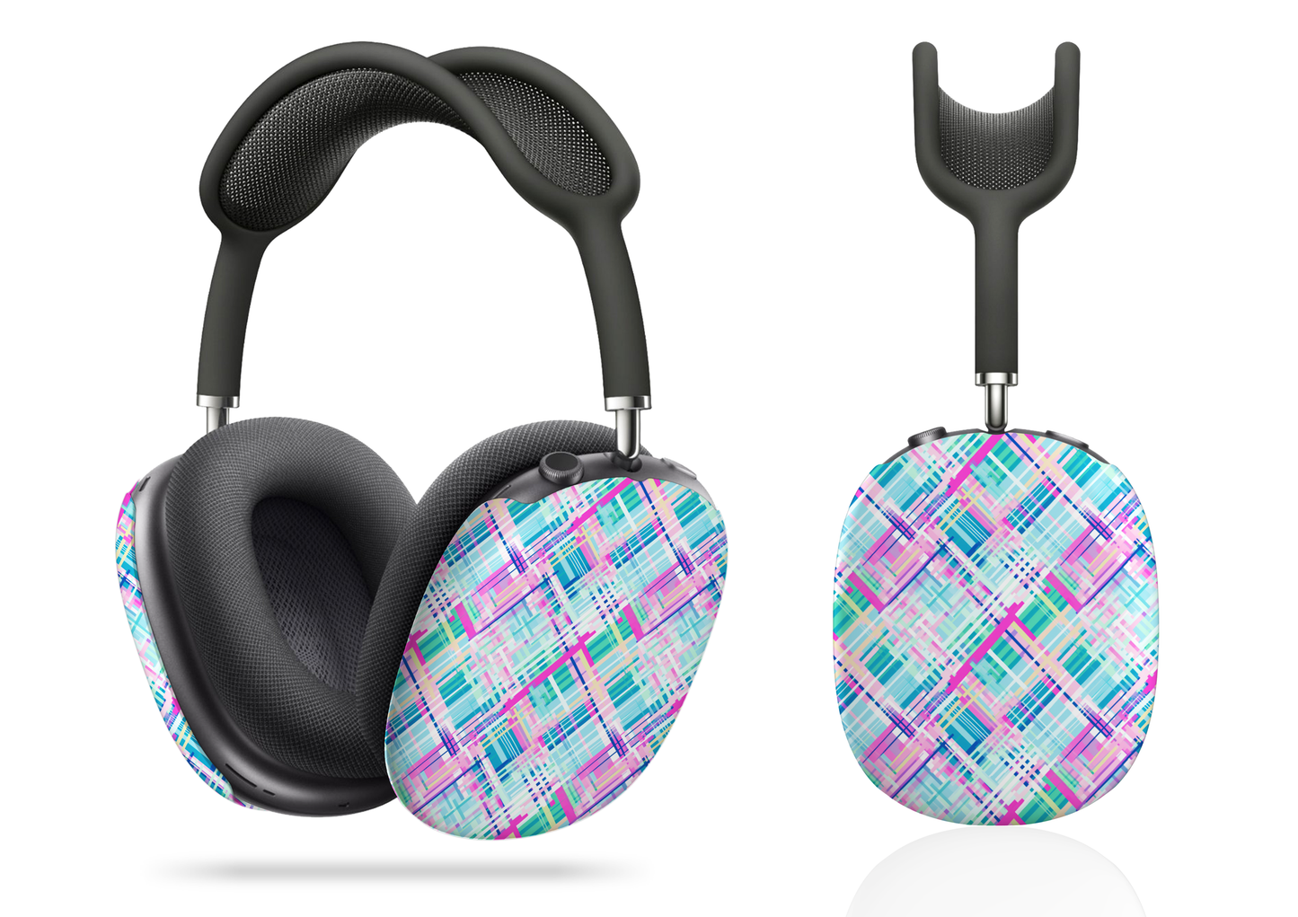 Whimsical Plaid Spectrum: Bright Pinks, Blues, and Greens in Abstract AirPod Max Case Protective Covers