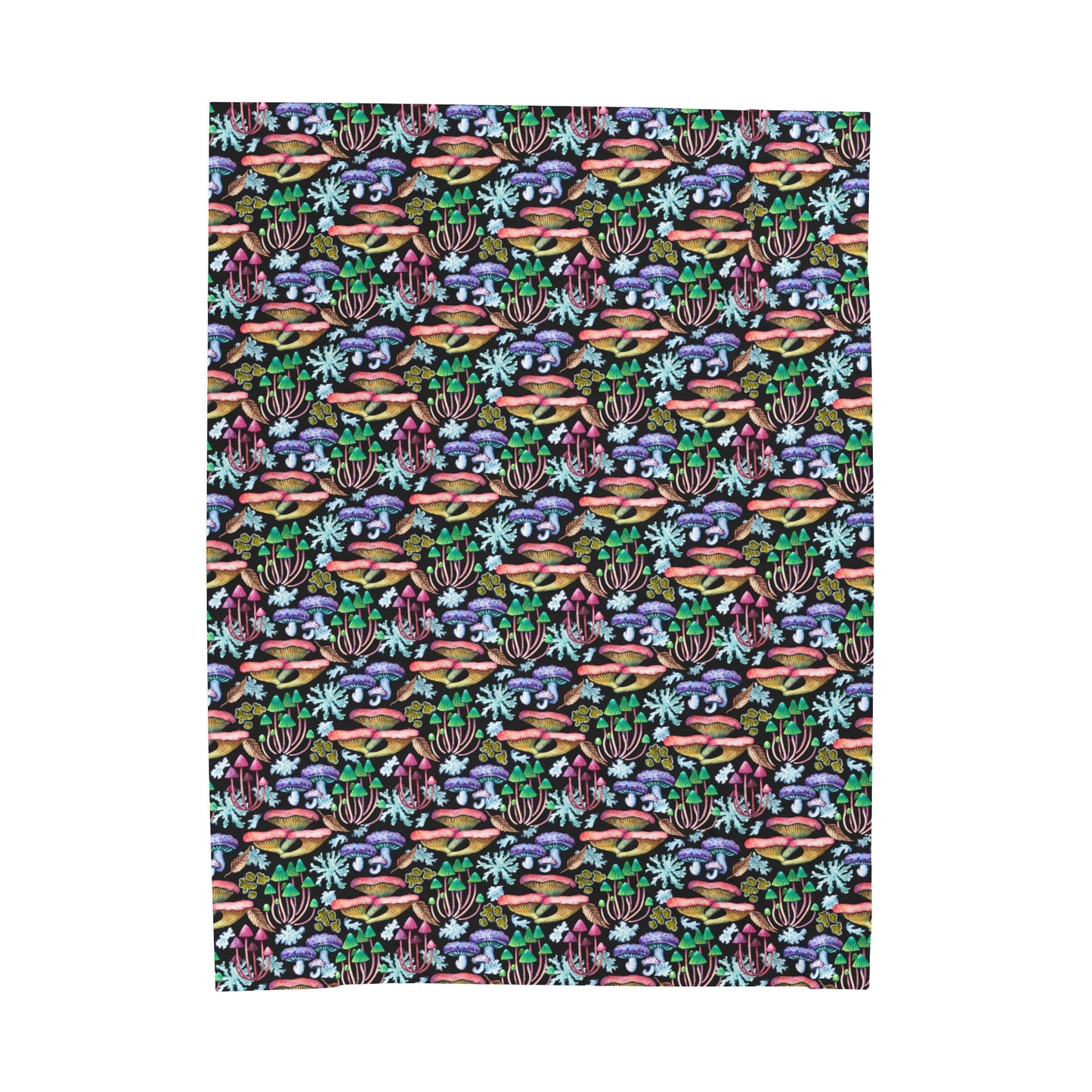 Psychedelic Mushroom Garden Vibrant Patterned Fantasy Fungi Velveteen Plush Blanket 3 Sizes