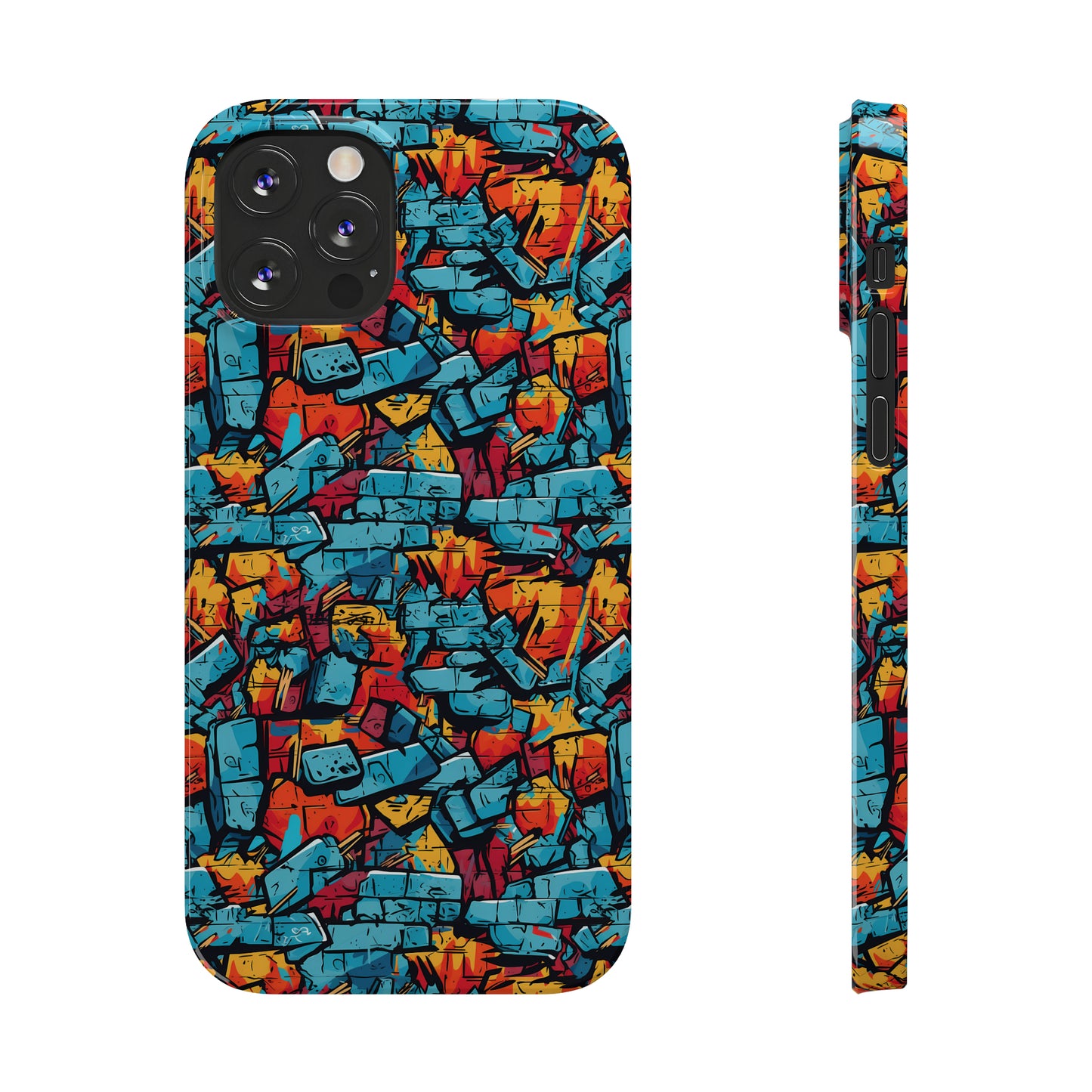 3D Brick Wall Graffiti Design Iphone 15-12 Slim Phone Case