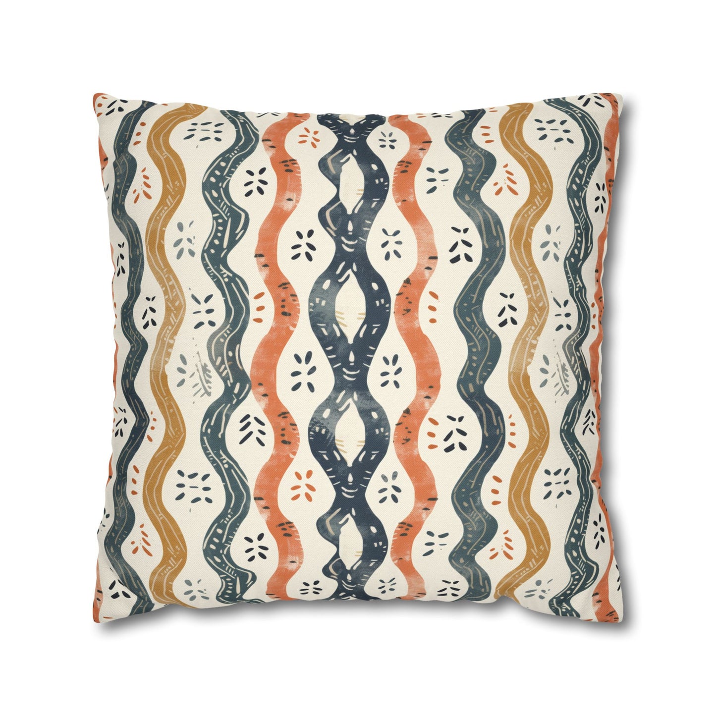 Boho Waves with Earthy Blues Reds and Browns Spun Polyester Square Pillowcase 4 Sizes