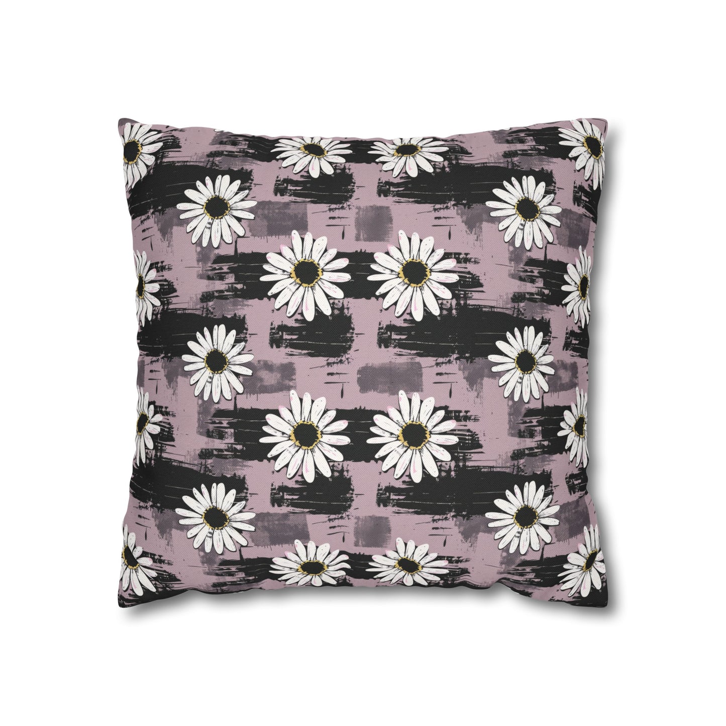 Edgy Daisy Dream with Pink and Black Grunge Spun Polyester Square Pillowcase 4 Sizes