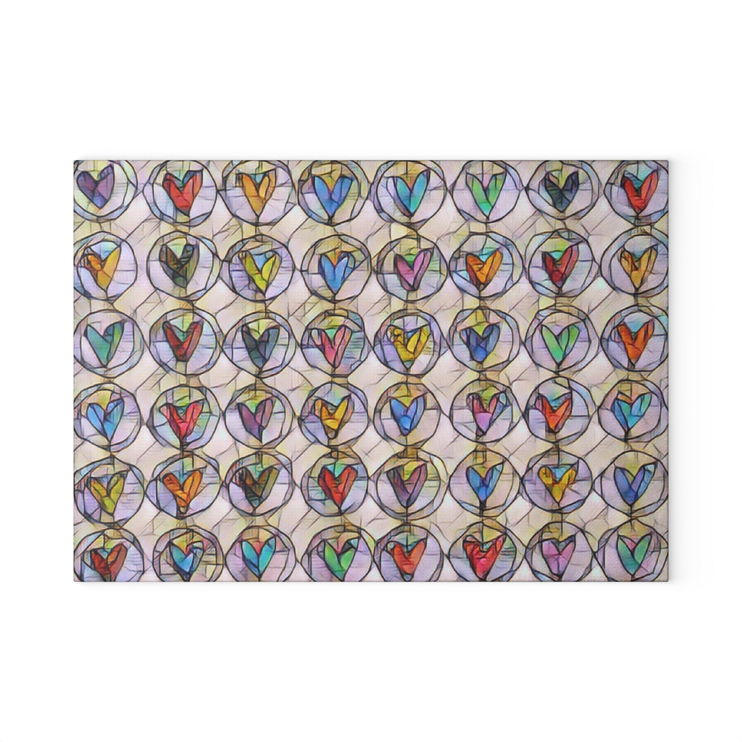 Stain Glass Circle Hearts  - Glass Cutting Board  8" x 11" and 11" x 15"