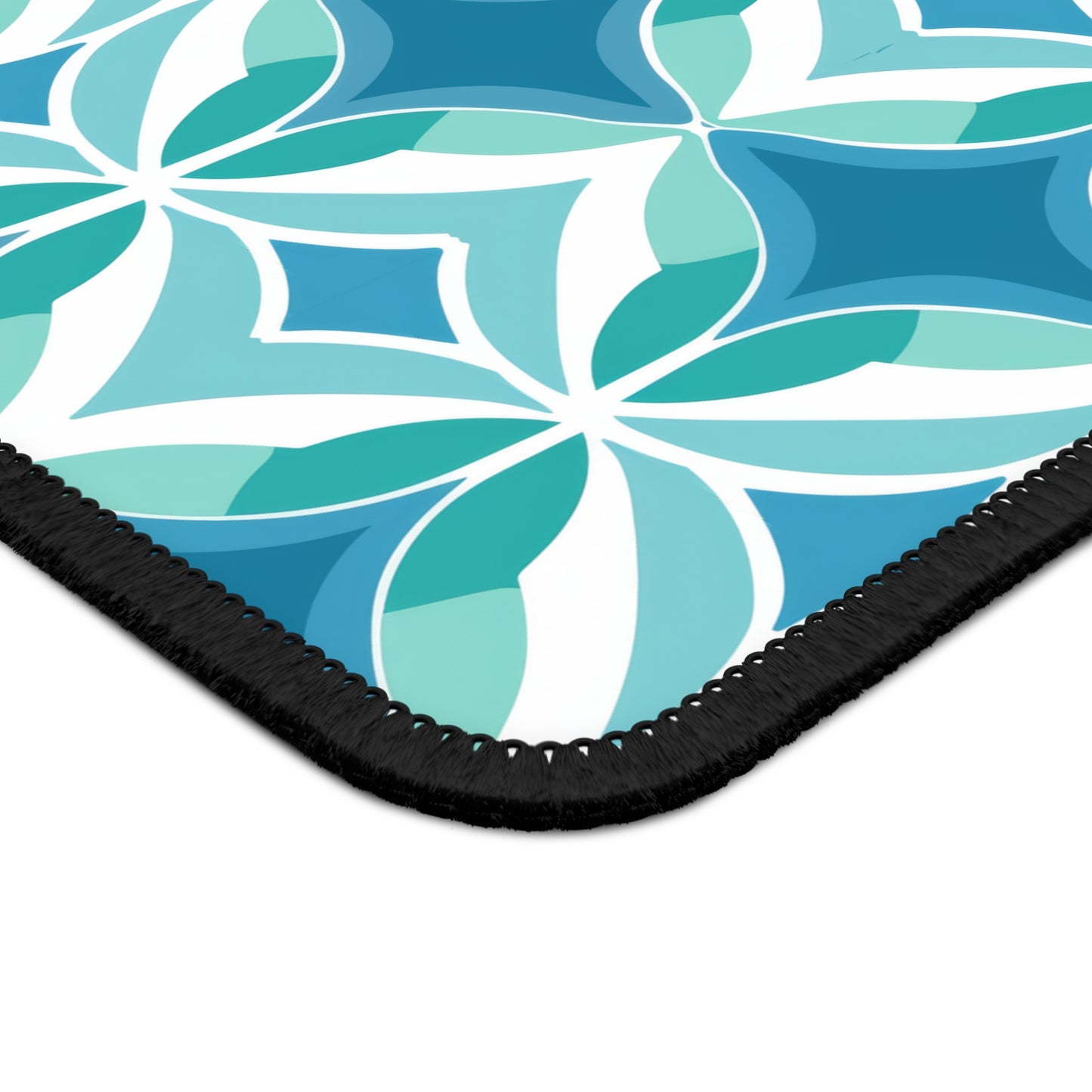 Retro Abstract Blue, Teal, and Aqua Pattern Mouse Pad with Finished Edges