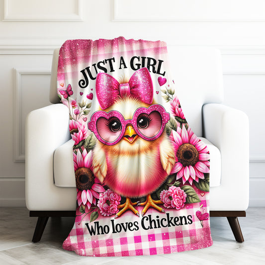 Just A Girl Who Loves Chickens Pink Glitter Sunflowers Velveteen Plush Blanket 3 Sizes