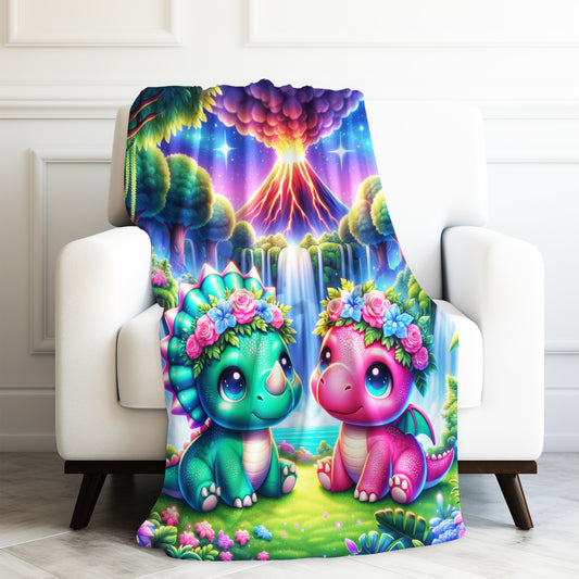 Cute Baby Dino Dinosaur Friends Velveteen Plush Blanket 3 Sizes