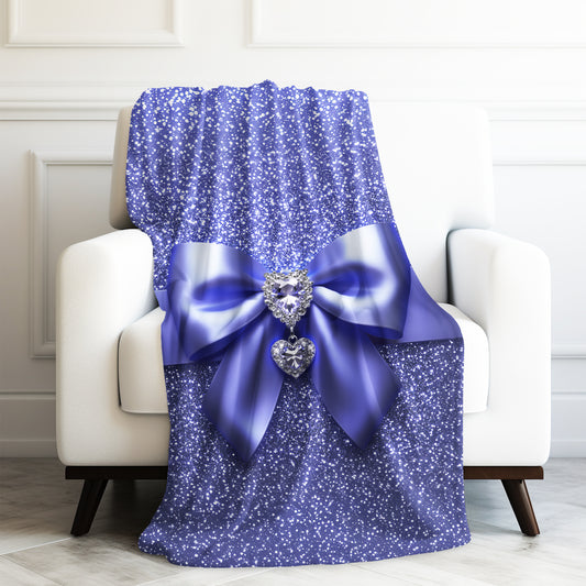 Glitter Purple Bow and Heart Jewels Velveteen Plush Blanket 3 Sizes