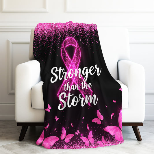 Strong Than The Storm Breast Cancer Survivor Pink Ribbon Sunflowers Velveteen Plush Blanket 3 Sizes